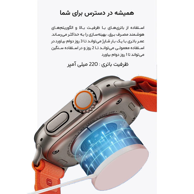 ساعت هوشمند 45 میلی متری مدل KW80 Ultra با بند سیلیکونی