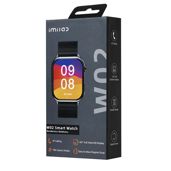 ساعت هوشمند آی می لب مدل IMILAB W02 دارای قابلیت های صفحه نمایش رنگی، صفحه نمایش لمسی، کنترل موسیقی (Music Player)، کنترل سطح اکسیژن خون، قابلیت مکالمه از طریق بلوتوث بند سیلیکون