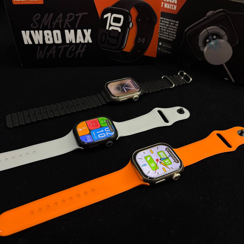 ساعت هوشمند 45 میلی متری مدل KW80 Max با بند سیلیکونی و شارژر