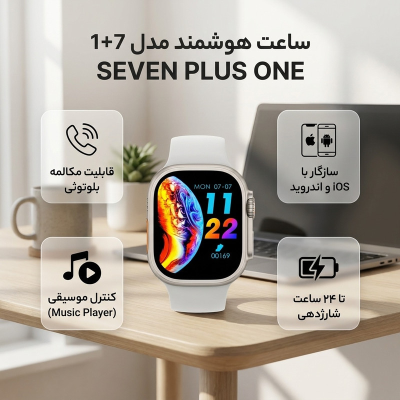 ساعت هوشمند 49 میلی متری اف الترا مدل 1+7 SEVEN PLUS ONE با بند سیلیکونی