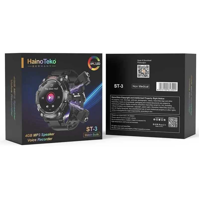 ساعت هوشمند هاینو تکو مدل edition three st3 wirless دارای قابلیت های صفحه نمایش رنگی، صفحه نمایش لمسی، قابلیت مکالمه از طریق بلوتوث بند پلاستیک