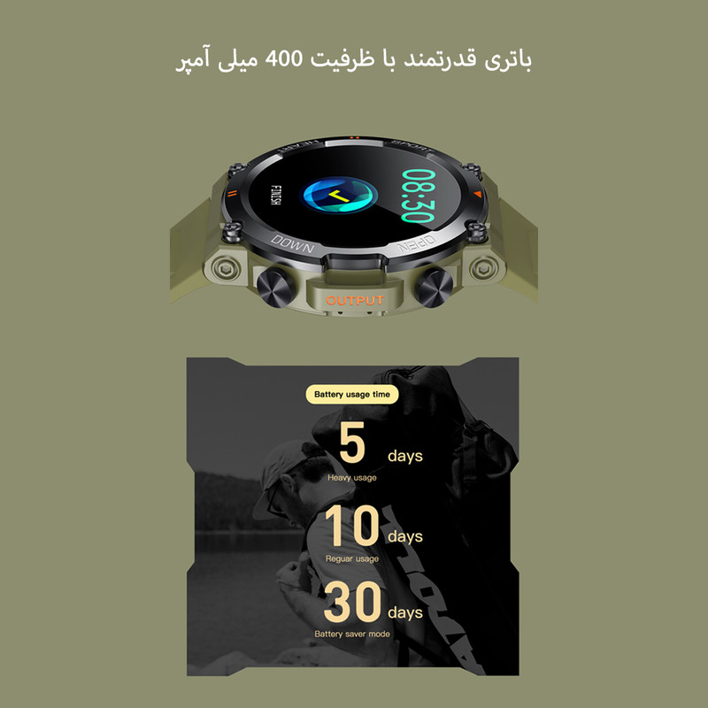 ساعت هوشمند مدل K56 Pro دارای قابلیت های شمارنده ضربان قلب، کنترل سطح اکسیژن خون، کنترل فشار خون، کنترل موسیقی، گام شمار، بند سیلیکونی