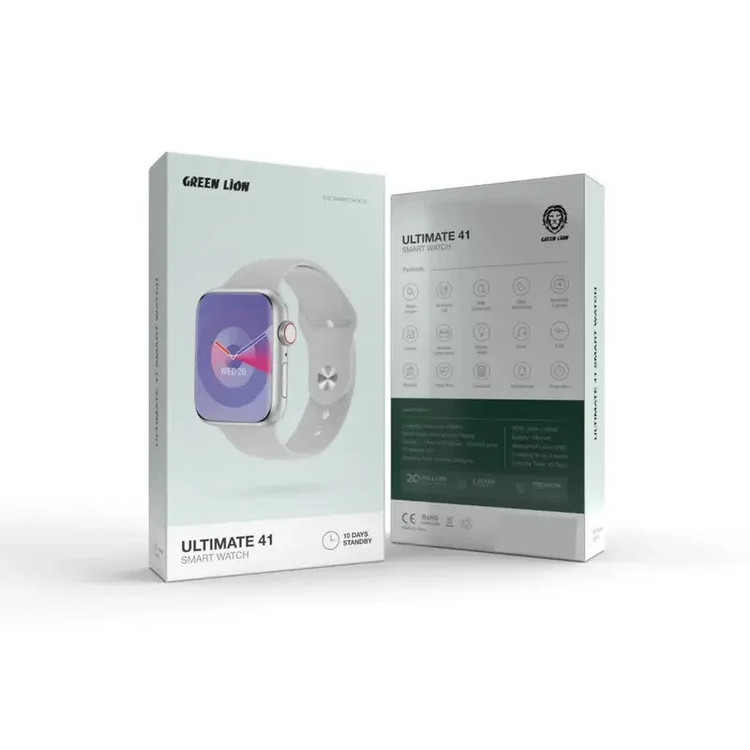 ساعت هوشمند گرین لاین مدل KDY ULTIMATE OEGINAL 41 WATCH دارای قابلیت های صفحه نمایش رنگی، صفحه نمایش لمسی، پشتیبانی از زبان فارسی در منو و سیستمعامل، قابلیت مکالمه از طریق بلوتوث بند سیلیکون
