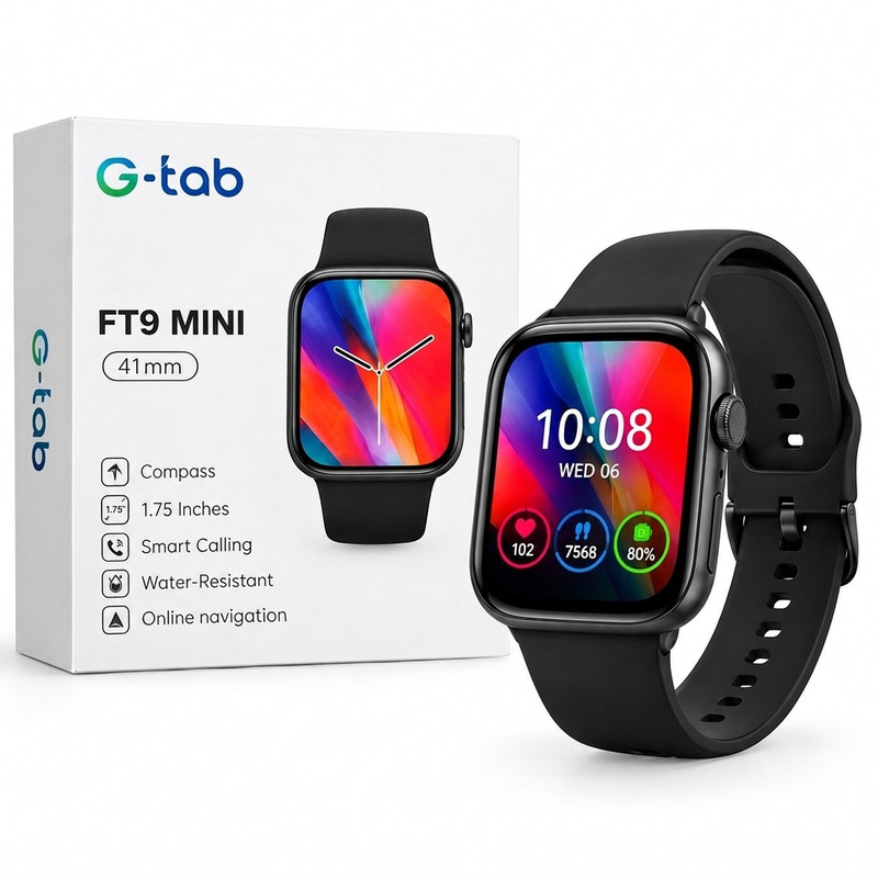 ساعت هوشمند 41 میلیمتری جیتب مدل FT9 Mini با بند سیلیکونی، سازگار با گوشیهای اندروید ۵.۰ به بالا و iOS ۹.۰ به بالا