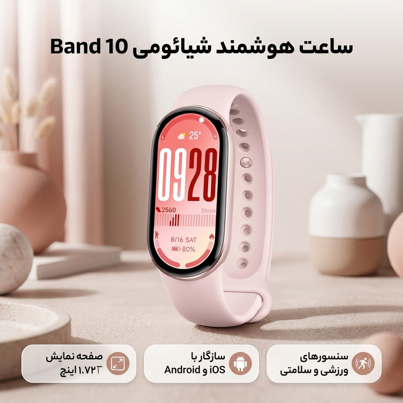 ساعت هوشمند 47 میلی متری شیائومی مدل Smart Band 10 با بند سیلیکونی