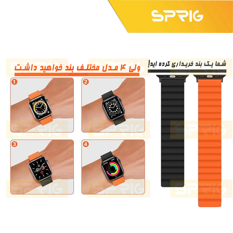 بند اسپریگ مدل Silicone Magnetic Link مناسب برای اپل واچ 42 / 44 / 45 / 49 میلی متری