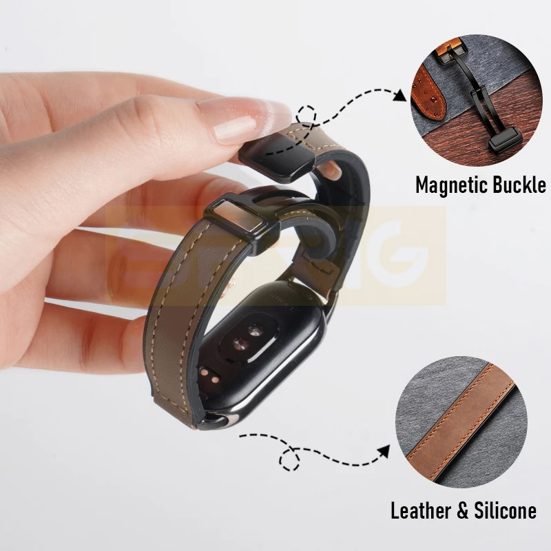 بند اسپریگ مدل Soft leather magnet مناسب برای ساعت هوشمند شیائومی Mi band 8/9 (12mm)