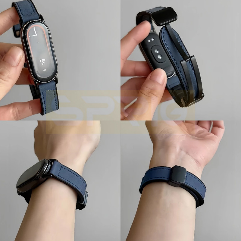 بند اسپریگ مدل Soft leather magnet مناسب برای ساعت هوشمند شیائومی Mi band 8/9 (12mm)