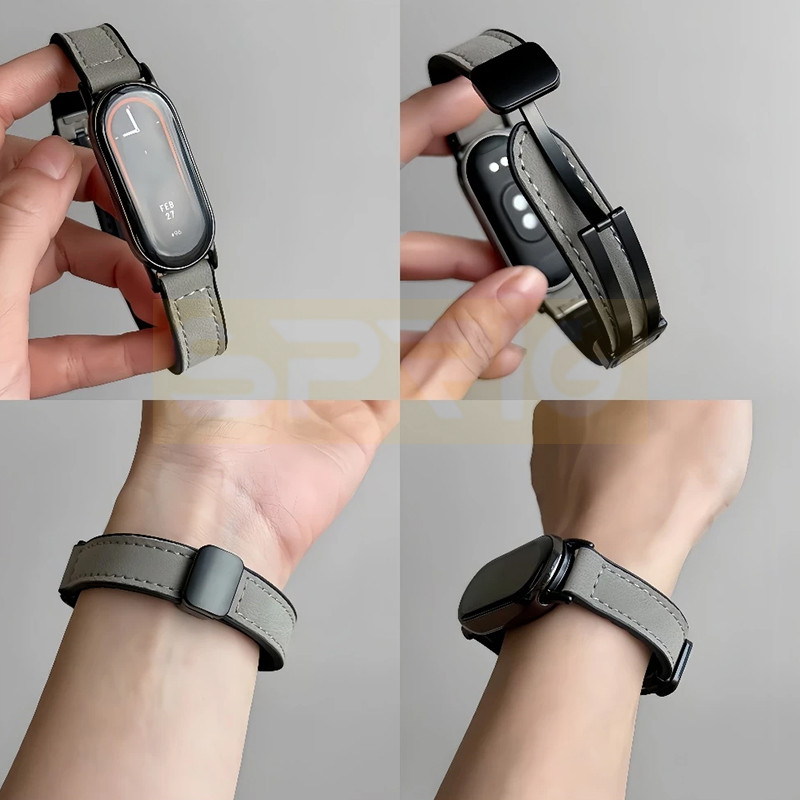 بند اسپریگ مدل Soft leather magnet مناسب برای ساعت هوشمند شیائومی Mi band 8/9 (12mm)
