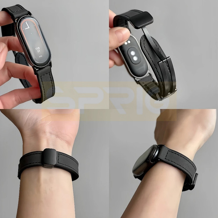 بند اسپریگ مدل Soft leather magnet مناسب برای ساعت هوشمند شیائومی Mi band 8/9 (12mm)