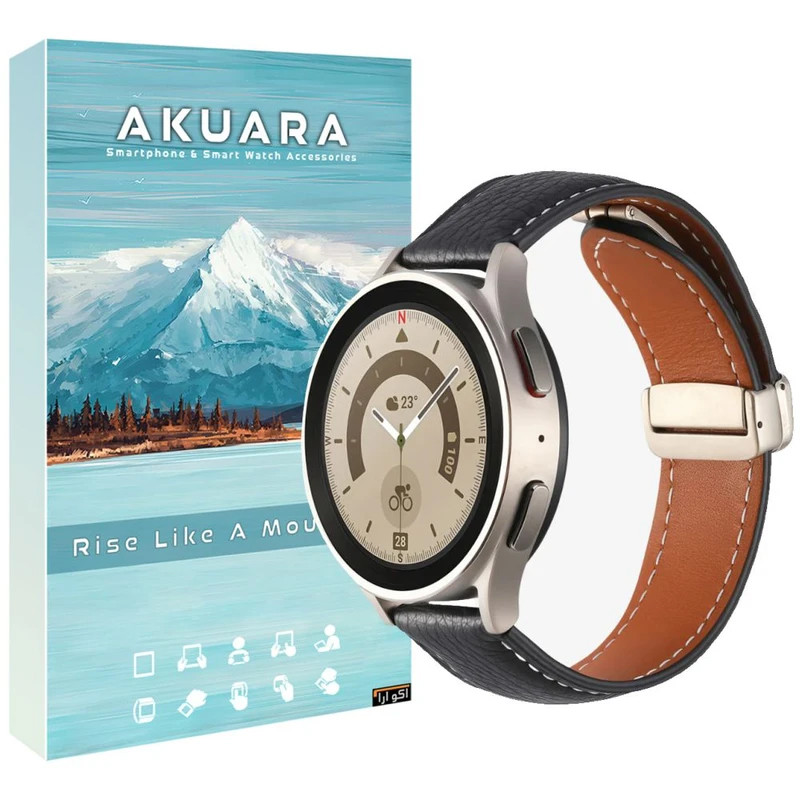 بند ساعت آکوآرا مدل Magnetic Leather AK مناسب برای ساعت هوشمند میبرو لایت 2 / لایت 3 / لایت 3 پرو سایز 22mm