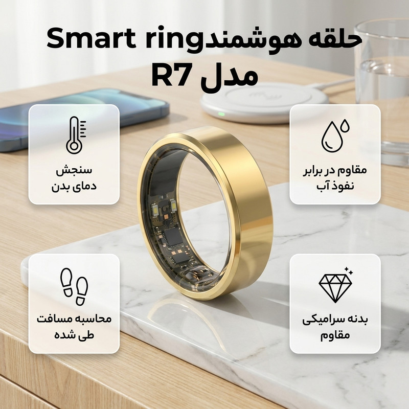 حلقه هوشمند اسمارت رینگ مدل R7 رنگ طلایی