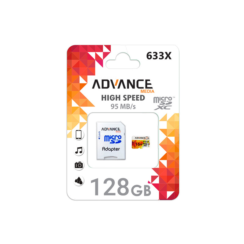 کارت حافظه microSDXC ادونس مدل 633x کلاس V30 استاندارد UHS-I U3 سرعت 90MBs ظرفیت 128 گیگابایت به همراه آداپتور SD