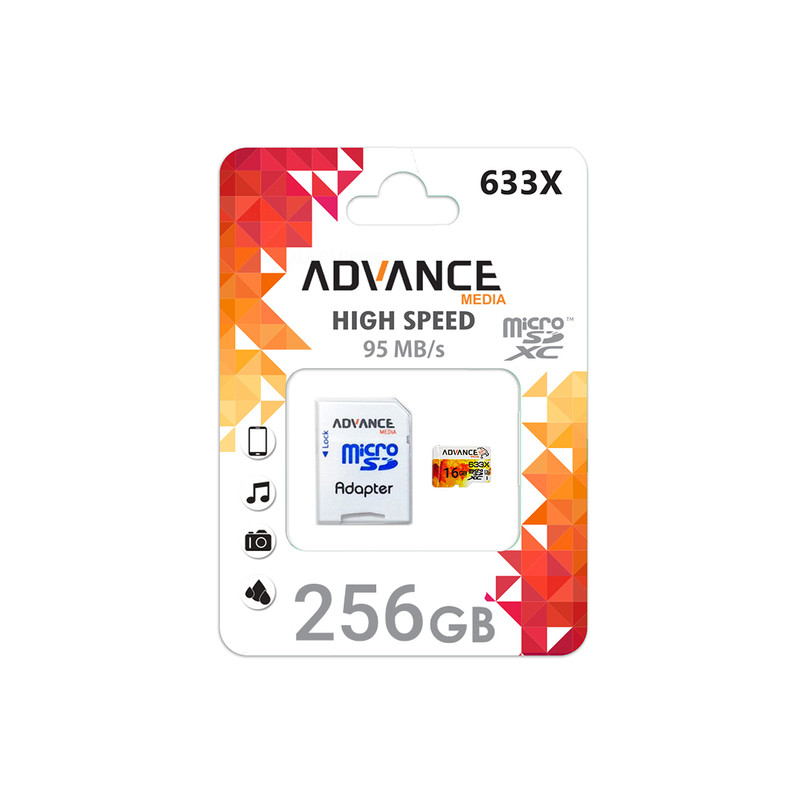 کارت حافظه microSDXC ادونس مدل 633x کلاس V30 استاندارد UHS-I U3 سرعت 90MBs ظرفیت 256 گیگابایت به همراه آداپتور SD