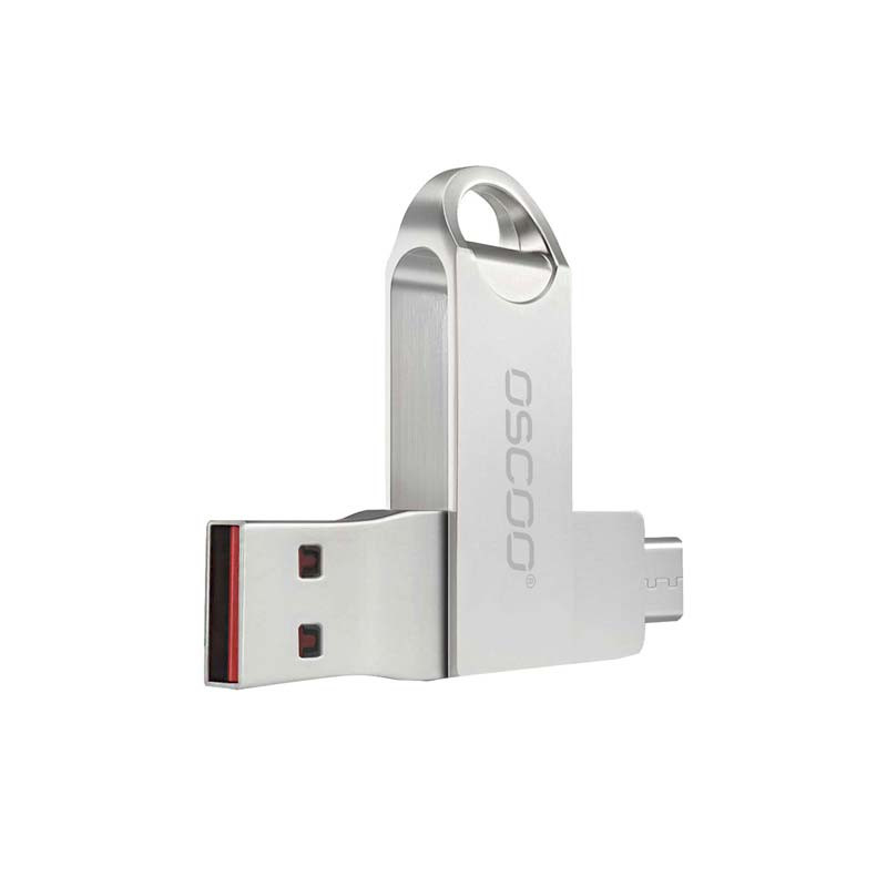 فلش مموری دو سر اتصال اوسکو مدل CU-002 ظرفیت 64 گیگابایت با پورت USB 3.1 و تایپ سی، بدنه فلزی چرخشی 360 درجه، مقاوم در برابر ضربه، شوک و گرد و غبار، سازگار با ویندوز، اندروید، مک و لینوکس