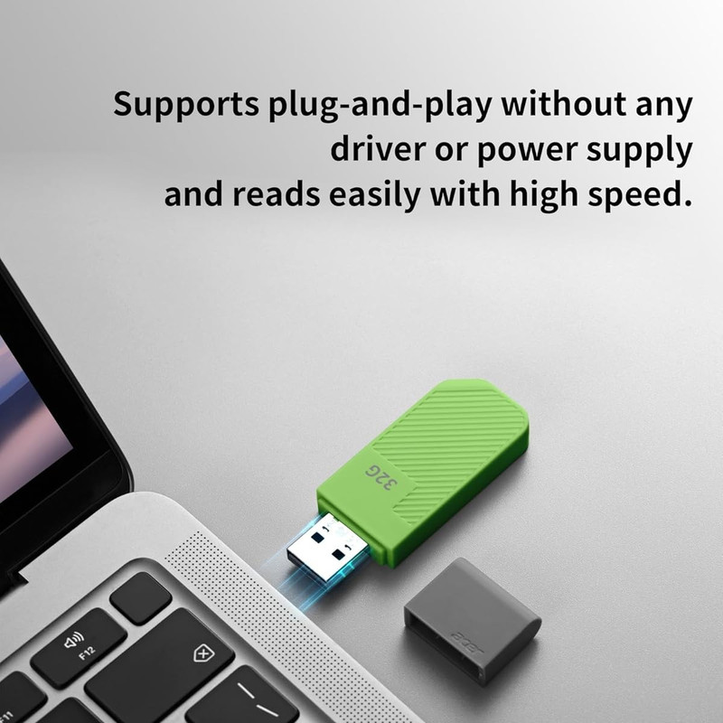 فلش مموری ایسر مدل UP300 ظرفیت 32 گیگابایت، رابط USB 3.2 Gen1، سرعت خواندن 120 مگابایت بر ثانیه، بدنه سبک و مقاوم، سازگار با ویندوز، مک و لینوکس، مناسب انتقال سریع و ذخیرهسازی دادههای حجیم