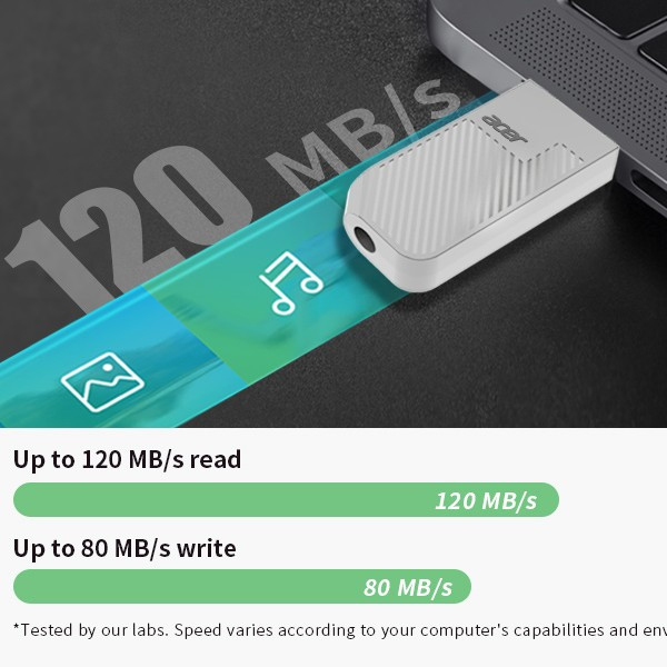 فلش مموری ایسر مدل UP300 ظرفیت 32 گیگابایت، رابط USB 3.2 Gen1، سرعت خواندن 120 مگابایت بر ثانیه، بدنه سبک و مقاوم، سازگار با ویندوز، مک و لینوکس، مناسب انتقال سریع و ذخیرهسازی دادههای حجیم