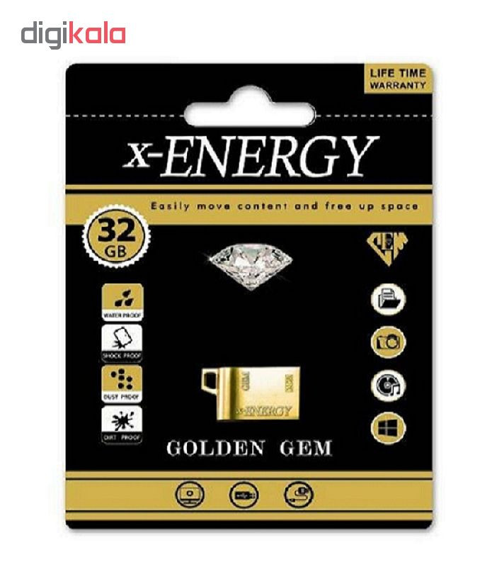 فلش مموری 32 گیگابایت ایکس انرژی مدل GOLDEN GEM-B سازگار با ویندوز، مک و لینوکس