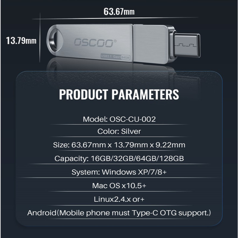 فلش مموری اوسکو مدل CU-002 ظرفیت 128 گیگابایت