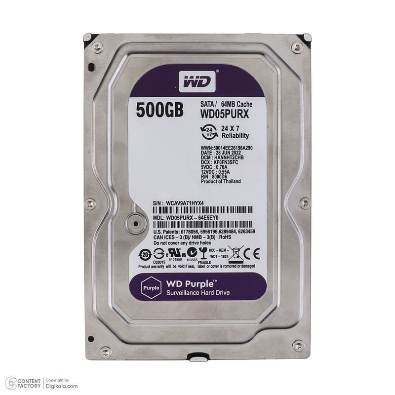 هارد دیسک اینترنال وسترن دیجیتال مدل WD05PURX ظرفیت 500 گیگابایت