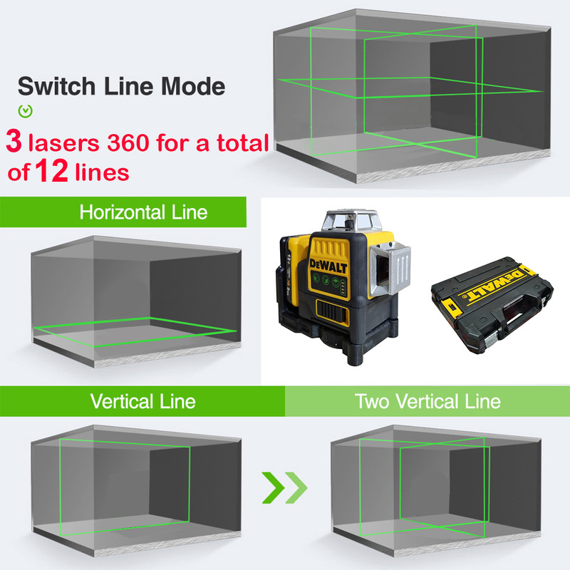 تراز لیزری مدل 3 بعدی 3D -T 360 نور سبز Hard Box