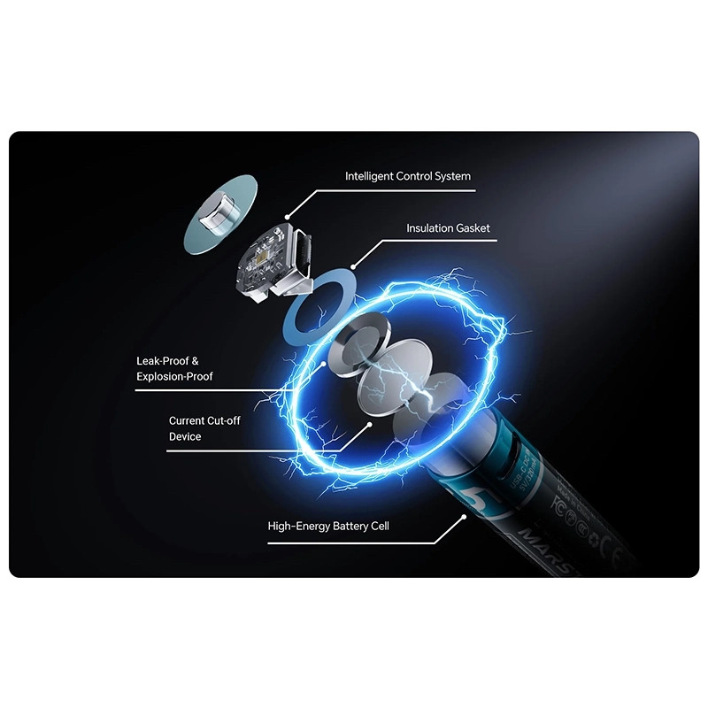 باتری نیم قلمی شارژی مارس تک مدل Type-C پک چهار عددی بسته ۴ عددی