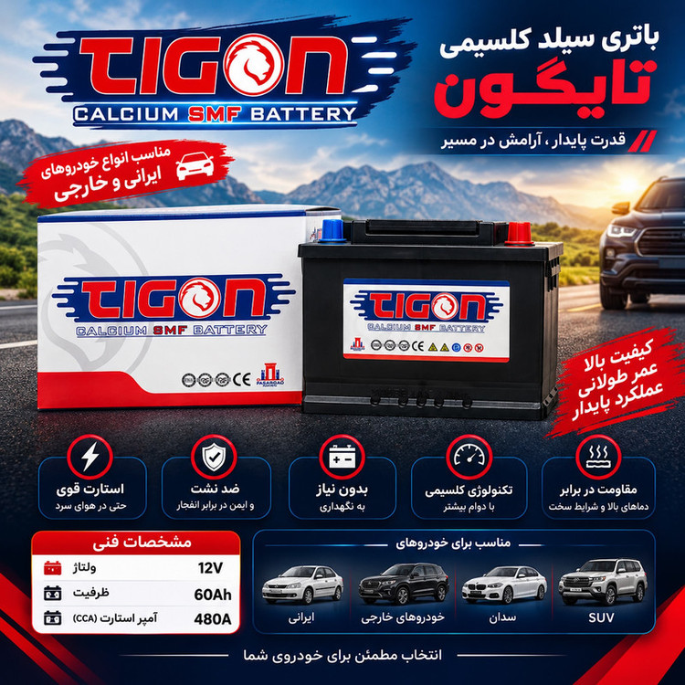 باترى اتمى 12ولت 60آمپر خودرو تایگون مدل L2