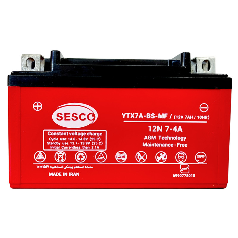 باتری موتورسیکلت سسکو مدل YTX7A-BS-MF/ (12V 7AH / 10HR)