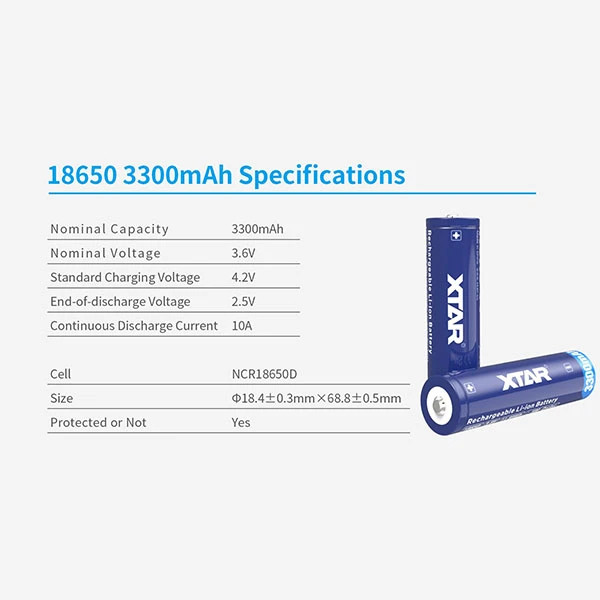 باتری لیتیوم یون قابل شارژ اکستار مدل XTAR 18650 3300mAh بسته ۲ عددی