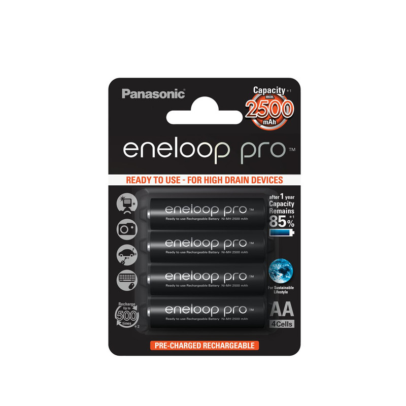باتری قلمی قابل شارژ پاناسونیک مدل Eneloop Pro BK-3HCDE/2BE بسته 4 عددی