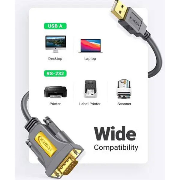 کابل تبدیل USB 2.0 A به DB9 RS-232 یوگرین مدل CR104-20223