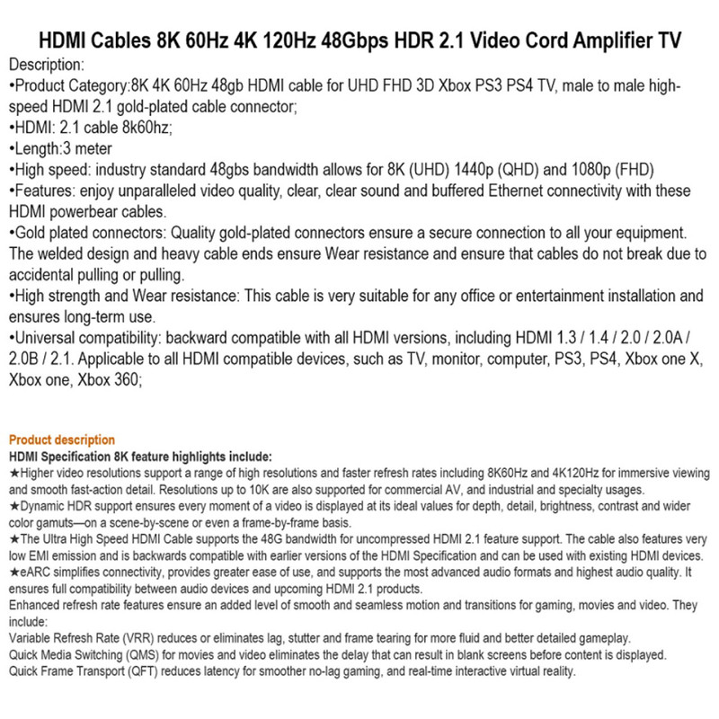 کابل HDMI مدل 2.1V طول 3 متر