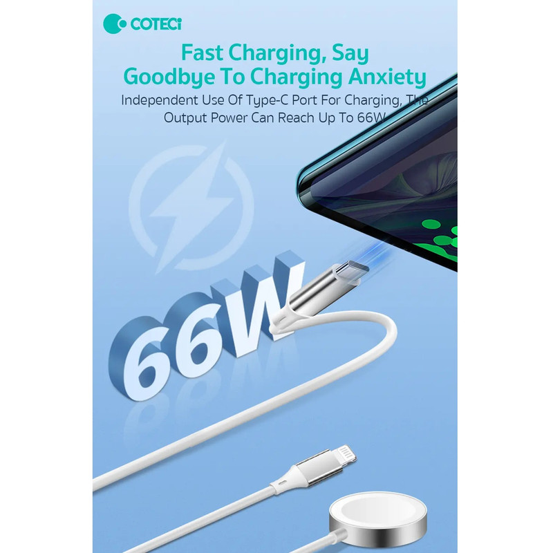 کابل تبدیل USB-C به لایتنینگ/USB-C کوتتسی مدل IW-012 به همراه شارژر بیسیم اپل واچ طول 1.2 متر