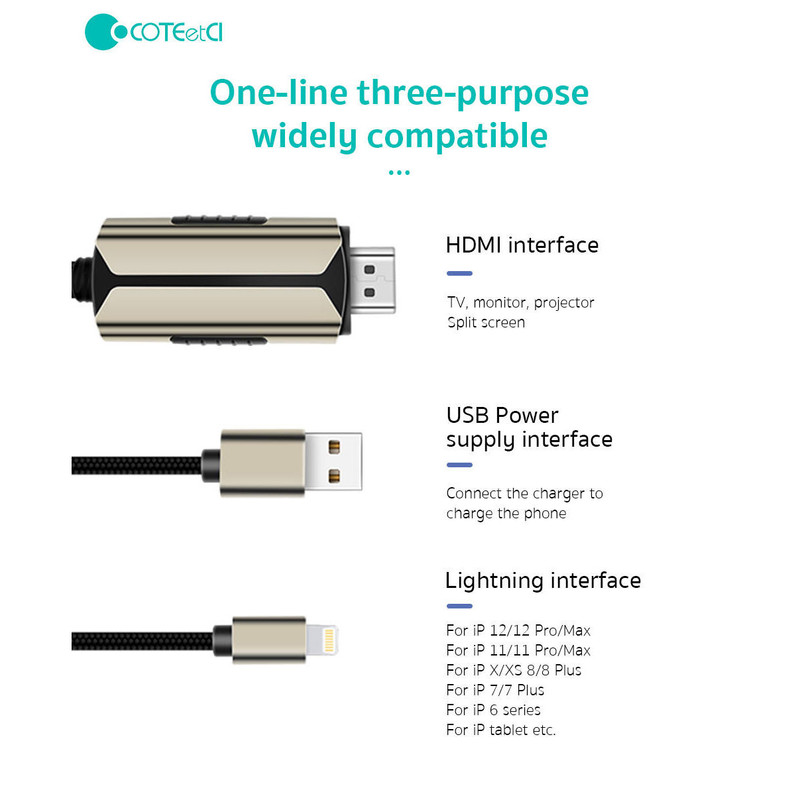 کابل تبدیل HDMI به لایتنینگ/USB کوتتسی مدل 33022 طول 2 متر
