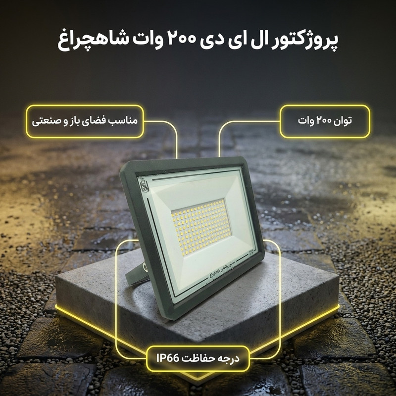 پروژکتور ال ای دی 200 وات شاهچراغ مدل IP65 ABAN