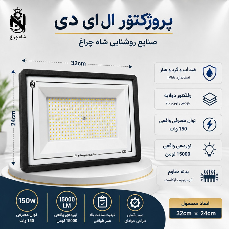 پروژکتور ال ای دی 150 وات شاهچراغ مدل آبان