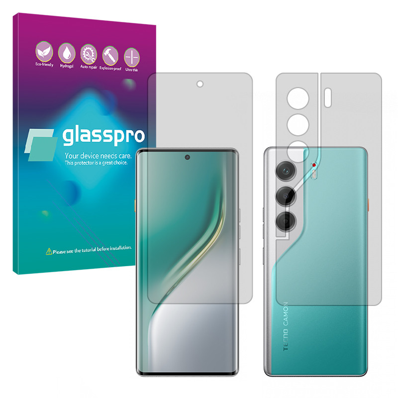 محافظ صفحه نمایش شفاف گلس پرو مدل Resistant مناسب برای گوشی موبایل تکنو Camon 40 Pro به همراه محافظ پشت گوشی