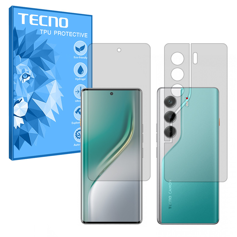 محافظ صفحه نمایش شفاف تکنو مدل Resistant مناسب برای گوشی موبایل تکنو Camon 40 Pro به همراه محافظ پشت گوشی