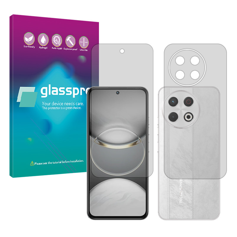محافظ صفحه نمایش مات گلس پرو مدل هیدروژلی مناسب برای گوشی موبایل تکنو Spark 30 Pro به همراه محافظ پشت گوشی