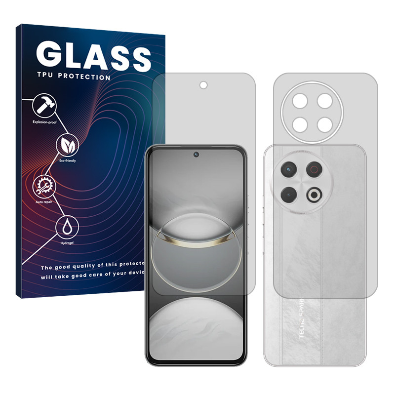 محافظ صفحه نمایش شفاف گلس مدل هیدروژلی مناسب برای گوشی موبایل تکنو Spark 30 Pro به همراه محافظ پشت گوشی