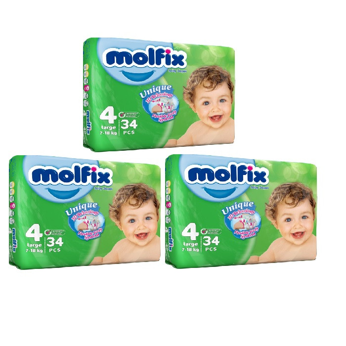پوشک بچه مولفیکس سایز 4 مدل PK3434 سه بسته 34 عددی