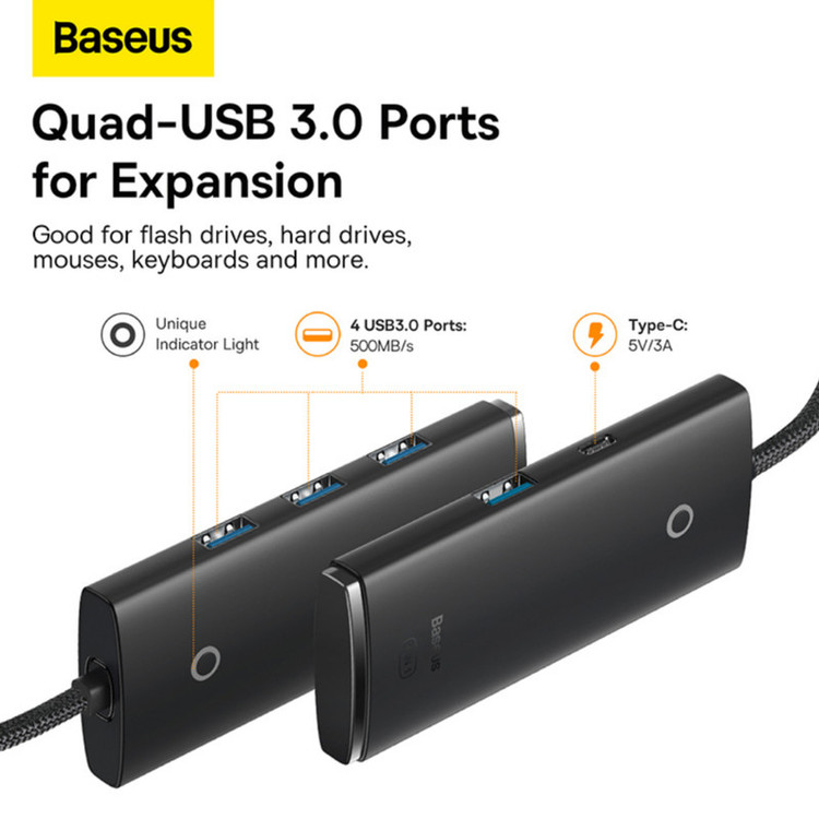 هاب 4 پورت USB 3.0 باسئوس مدل Hub Lite Series -WKQX030401