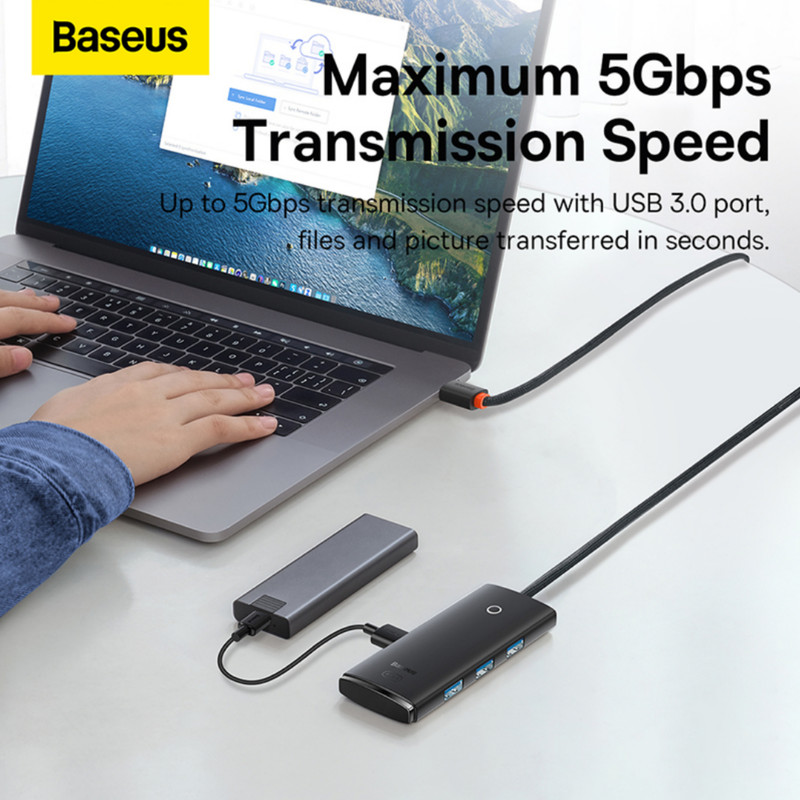 هاب 4 پورت usb3 باسئوس مدل Hub Lite Series -WKQX030501