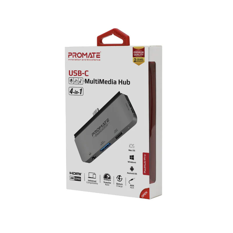 هاب 4 پورت USB-C پرومیت مدل PADHUB-PRO.GREY