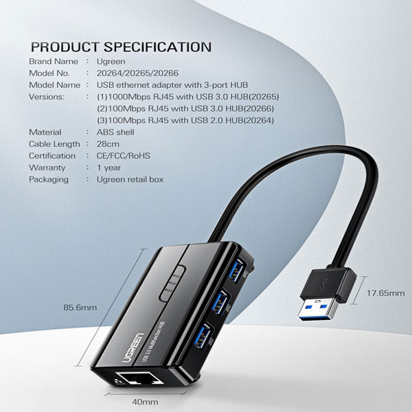 هاب USB3.0 سه پورت یوگرین مدل CR103-20265
