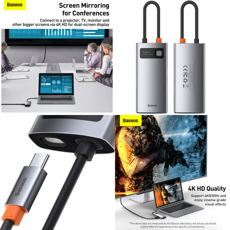 هاب 4 پورت USB-C باسئوس مدل Metal Gleam series CAHUB-CY0G
