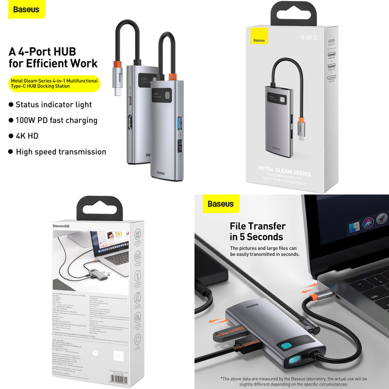 هاب 4 پورت USB-C باسئوس مدل Metal Gleam series CAHUB-CY0G
