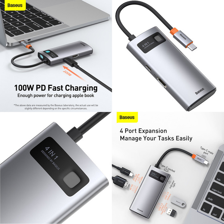 هاب 4 پورت USB-C باسئوس مدل Metal Gleam series CAHUB-CY0G
