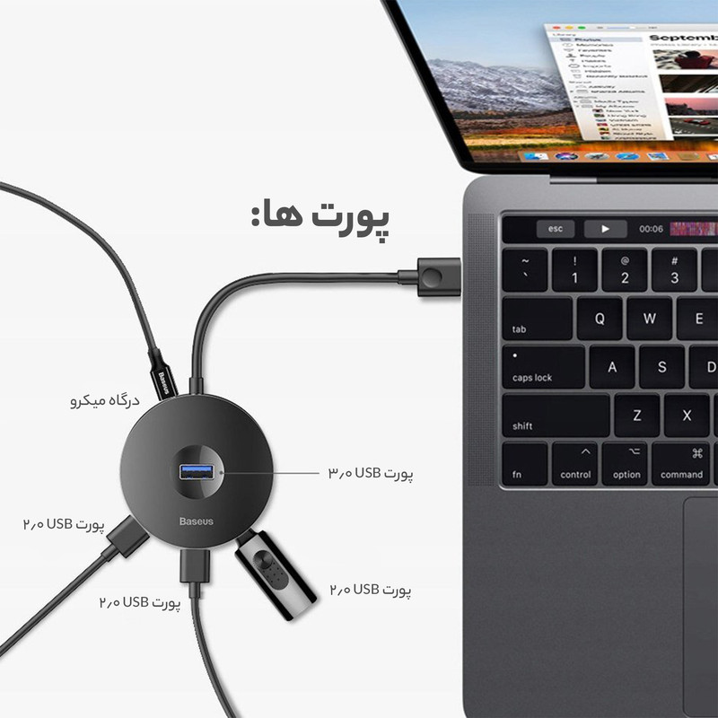 هاب 4 پورت USB-C باسئوس مدل PC