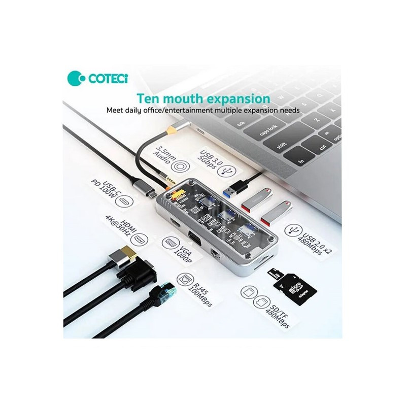 هاب 10 پورت USB-C کوتتسی مدل COTECI 16013